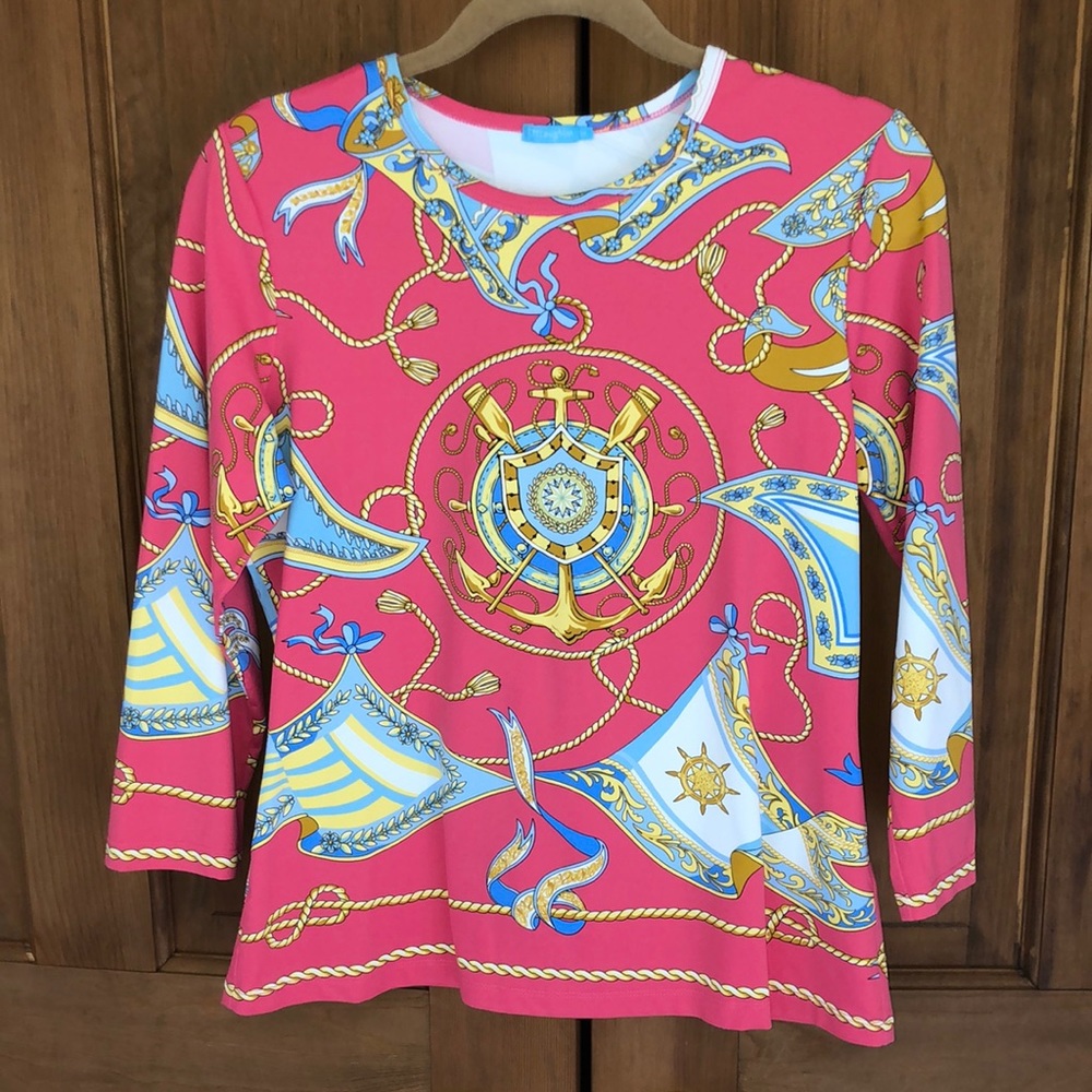 J. McLaughlin Signature Tee Pink w/ Nautical Print